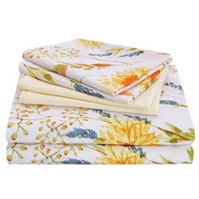 JSD 6 Piece Yellow Floral Print Sheet Set Queen Size, Soft Botanical Microfiber