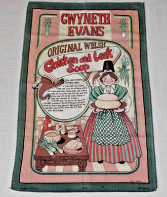 Vintage Tea Towel 90s Gwyneth Evans Welsh Chicken and Leek Soup Made UK