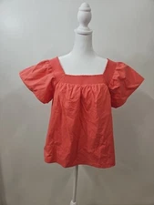 NWT Rails Sonora Puff Sleeve Top Spiced Coral 55% Organic Cotton Women's Size M