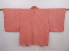 6216T07z460 Vintage Japanese Kimono Silk SHIBORI HAORI Coral pink