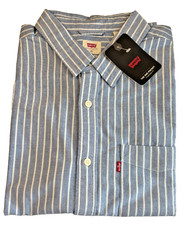 Levi's Men's Standard Fit Blue White Stripe Short Sleeve Button Shirt Size XL