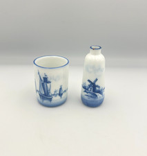Delft Style Blue  White Miniature Decorative Bud Vase  Cup Lot