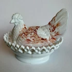 Vintage Brown Slag Milk Glass Hen On Nest Covered Dish Chicken Candy Bowl