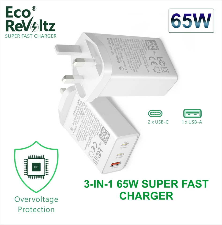 Genuine 65W Super Fast Charger Universal Tri-Port for Samsung, iPhone & MacBook - Image 3 of 4