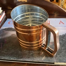 Vintage Copper Foley Sift Chine Triple Screen Flour Sifter Kitchen Tool.  5.5” T