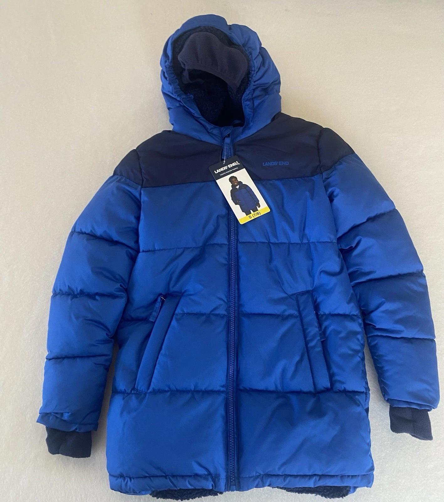 Lands’ End Boy's Small 7/8 Youth Puffer Parka Winter Jacket Blue New With Tags