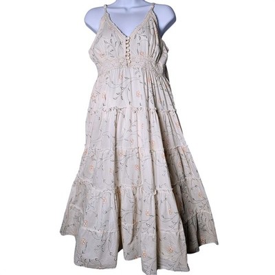 Kirat Boho Embroidered Maxi Dress M Cotton Crochet Lace Cream Floral  Cottagecore | eBay