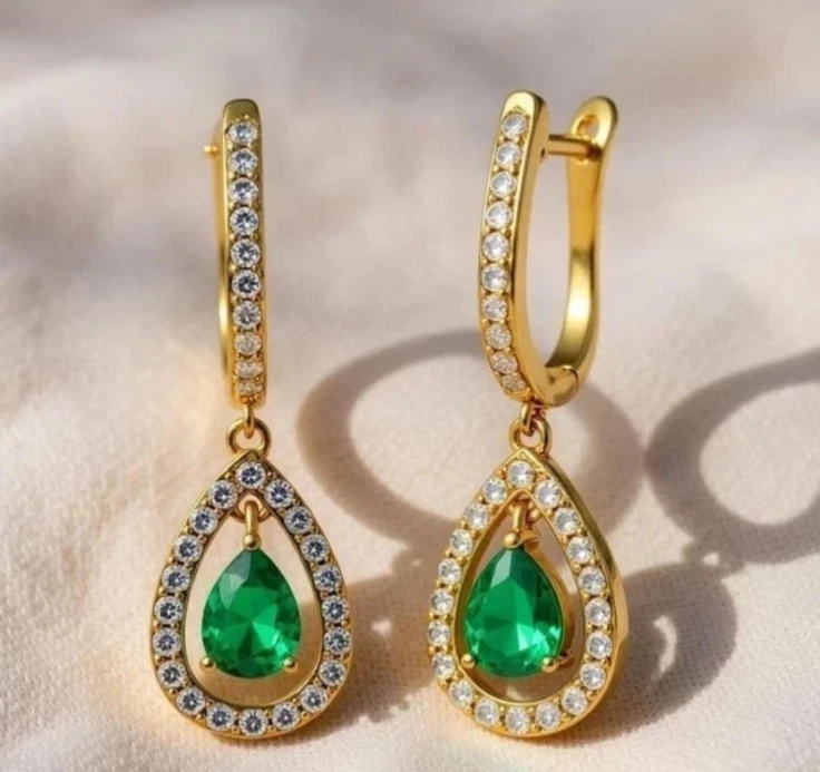 Certified Emerald Diamond Earrings Drop Dangles Emerald Earrings 14k Solid Gold