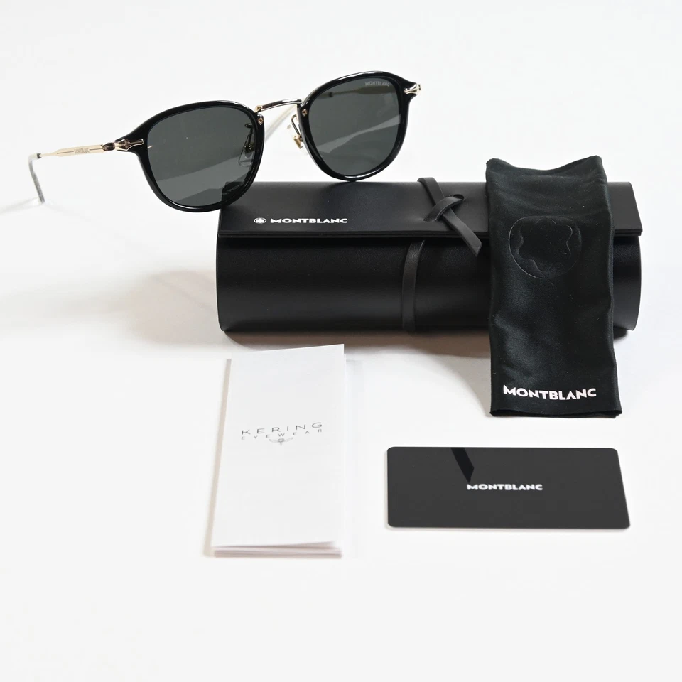 Montblanc MB0336S 001 Hombres Auténticas Gafas de Sol Negro/Dorado, 54 mm - Nuevas - Imagen 2 de 4