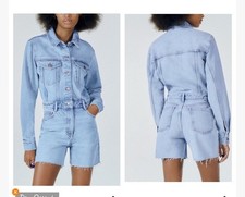 Zara Denim Long Sleeve Romper size M NWT