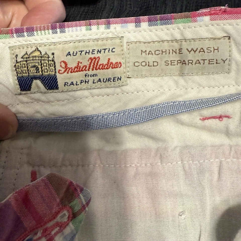 Pantalones Cortos Polo Ralph Lauren Para Hombre 32 India Madras Algodón Rosa Cuadros Preppy Costero Foto 4 de 4