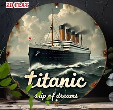 Retro - TITANIC - Ship Of Dreams - Round Metal Sign 20cm Boat Wall Decor (A3)
