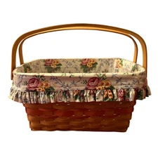 Longaberger Basket Handwoven Dresden Ohio USA Floral Liner Handles 1997 2 Colors