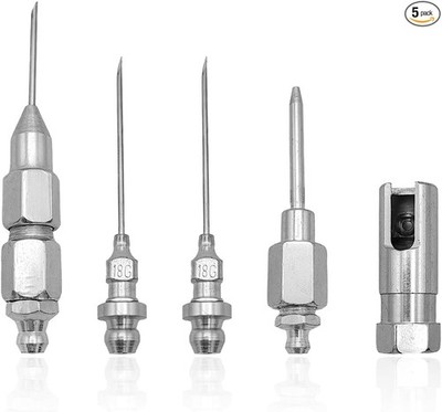 5 PCS Needle Nozzle Kit, Steel Needle Tips Dispenser Hardened Injector Fitting T