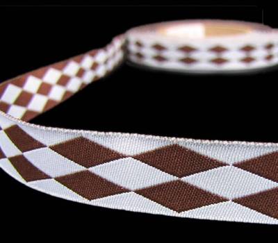 5 Yards Blue Brown Diamond Jester Reversible Jacquard Dog Collar Trim Ribbon