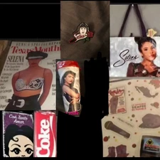 “SELENA PINS,CUP,MAGAZINE, POSTCARD,STICKERS & H.E.B BAG