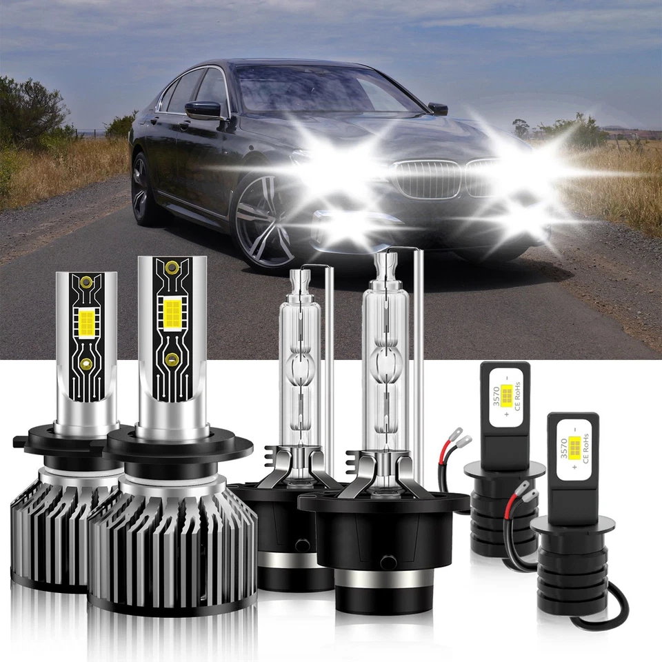 Kit de faros LED HID para BMW 740i 1995-1998 + bombillas antiniebla combo 6500K blanco Foto 2 de 4
