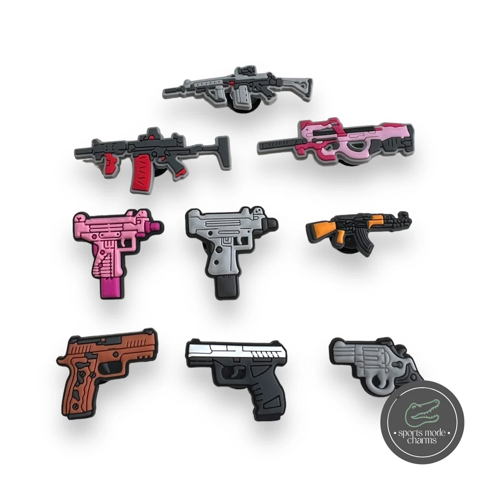 Guns - Sports Mode Charms for Shoes Clogs Sandal - Revolver AK-47 Pistol Machine