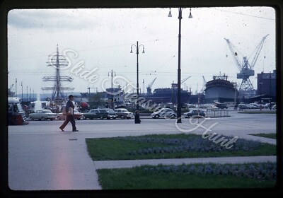 Ship Yard Harbor Cranes Cars Europe 35mm Slide 1960s Kodachrome
