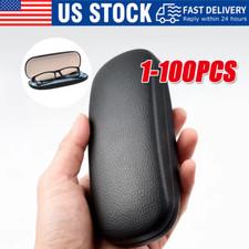NEW Clam Shell Hard Eyeglasses PU Glasses Case Black w/Microfiber Cleaning Cloth