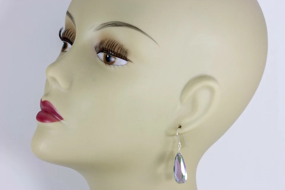 Mystic Simulated Topaz Earrings Long Faceted Teardrops Sterling 14k Solid Gold - Image 2 of 4