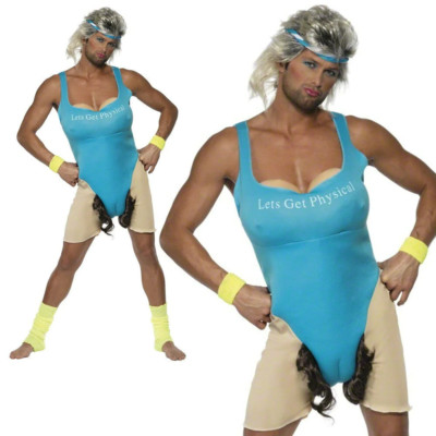 1980s Mens Lets Get Physical Fancy Dress Costume Work Out Outfit Stag Party