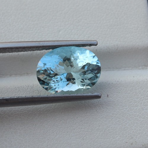 4.2 Cts 12.1x9.2 MM Natural Light Blue Aquamarine Faceted Oval March Birthstone - Picture 3 of 12