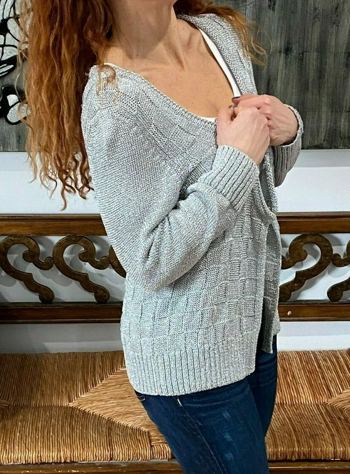 SUÉTER CÁRDIGAN MOSCHINO JEANS PLATEADO METALIZADO PUNTO LÚREX 12❤️ Foto 3 de 4