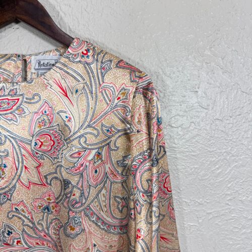 Vintage 80s 90s Satin Blouse 12 Gold Paisley Shiny Indie Art Avant Garde Luxury - Picture 3 of 10