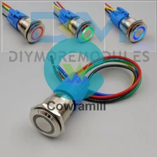 12V Waterproof Metal 5Pin ON-OFF Car LED Push Button Switch And Connector 19mm