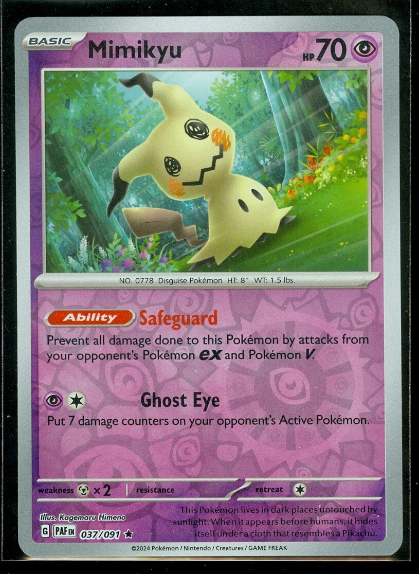 Pokemon MIMIKYU 037/091 - Paldean Fates RARE Rev Holo - MINT