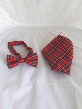  B Tartan Royal Red Stewart BOYS Polyester Pre-tied Bow tie and Hankie Set