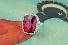 Fabulous Cushion Shape 25.69CT Pink Tourmaline Brilliant White CZ Royal Ring