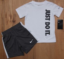Nike Toddler Boy 2 Piece T-Shirt  Shorts Set  White, Black  Gray  Just Do It
