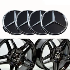 4PCS 75mm Wheel Center Hub Caps Emblem NEW Fit For Mercedes C E S Black Badge