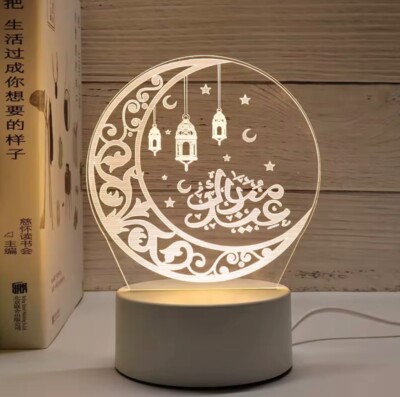 Ramadan Kareem Lamp Acrylic Moon LED 3D Night Light Muslim Islam Home Decor