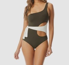  112 Vince Camuto Women's Green One-Shoulder One-Piece Swimsuit Size 14