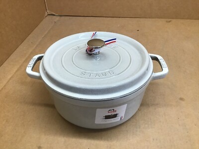 Staub Cast Iron 4-qt Round Cocotte - White Truffle