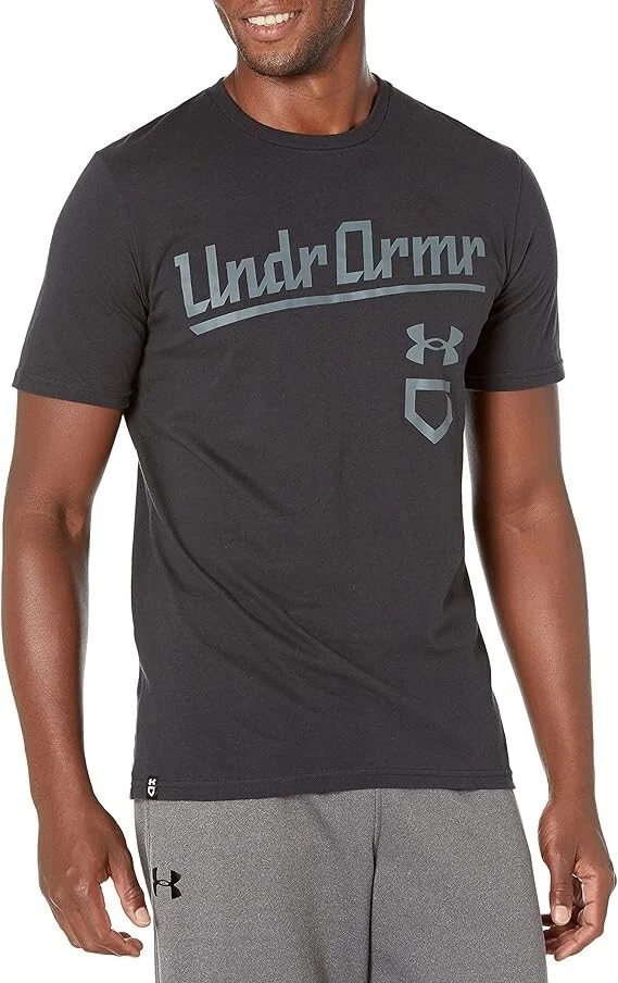 Under Armour Mens Baseball Script Short Sleeve T-Shirt, Black/Mod Gray, Size XL