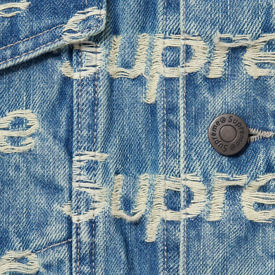 Supreme Frayed Logos Denim Trucker Jacket Blue SS21 | eBay
