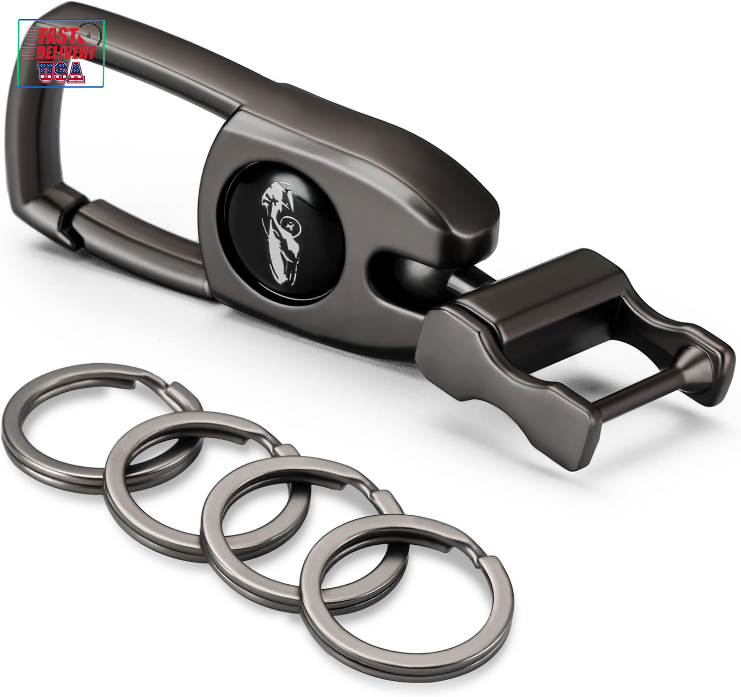 Keychain Carabiner for Keys, Heavy Duty Car Key Chain with 4 Key Rings Quick Rel