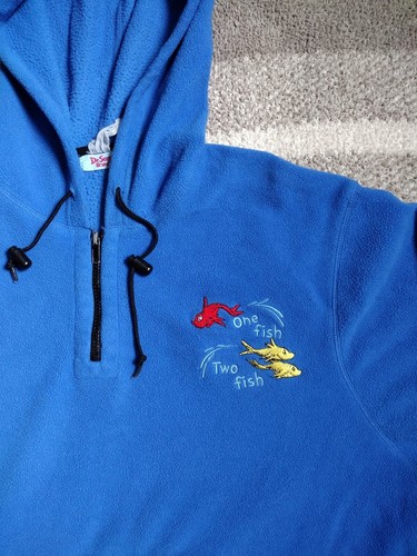 Dr Seuss Sweatshirt Women's XL Blue Fleece One Fish Two Fish Teacher - Picture 2 of 6
