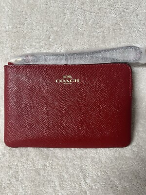 Coach - Corner Zip Wristlet - 1941 Red/Gold Crossgrain Leather