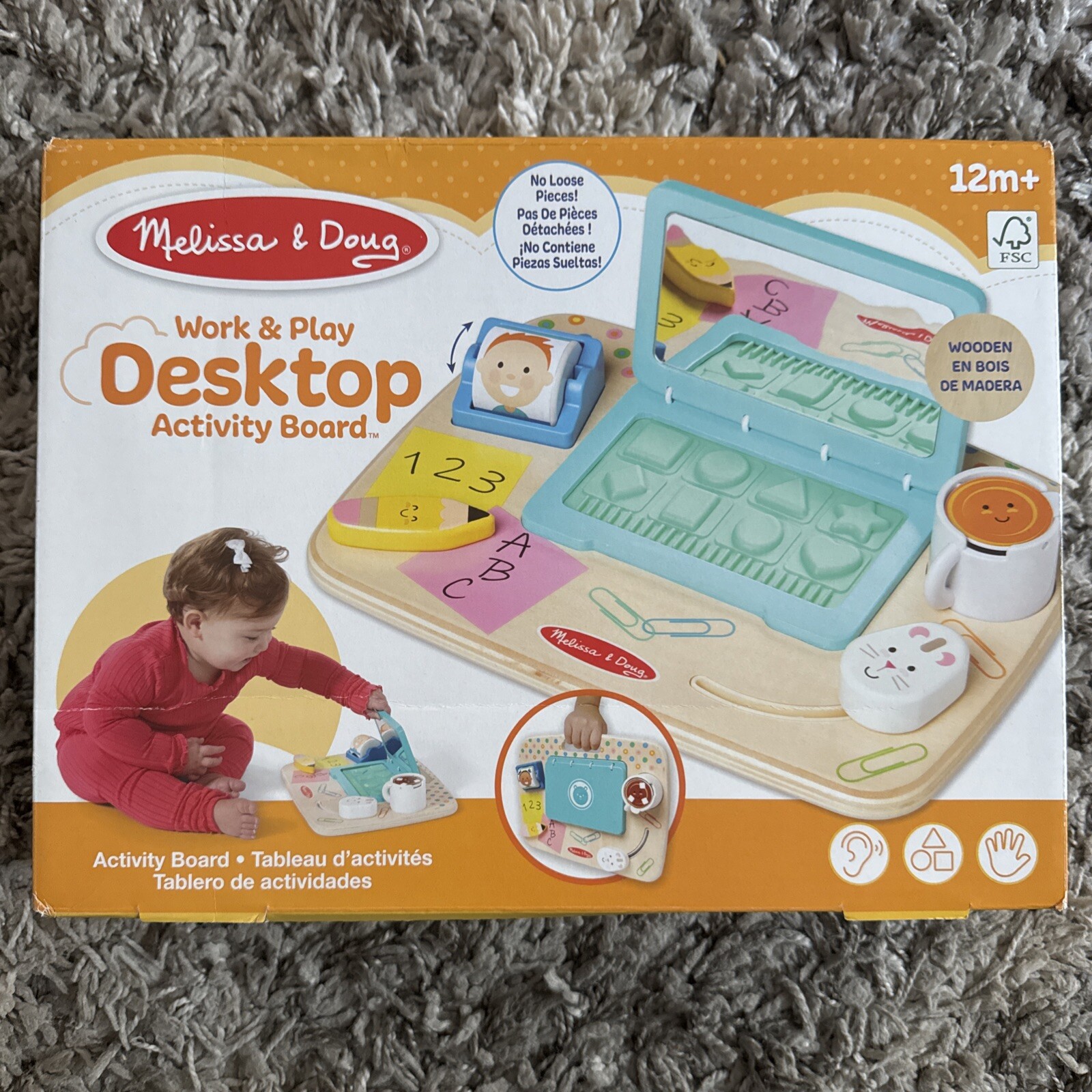 Wooden Work & Play Desktop Activity Board Infant and Toddler Sensory Toy