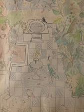 Very Beautiful Drawing Pencil Art Brut Outsider 1960 Naïve Farm Animals Aquarium