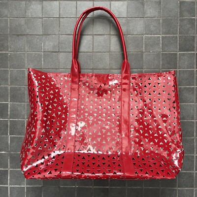 ESTEE LAUDER RED FAUX PATENT LEATHER TOTE BAG