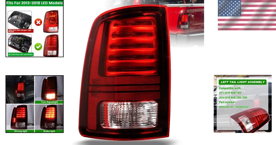 LED Tail Lights for 2013-2018 Ram 1500 & 2014-2018 Ram 2500/3500 - Red Lens - Imagem 2 de 4