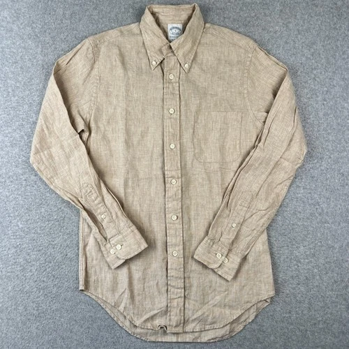 Brooks Brothers 100% Linen Long Sleeve Button Shirt Small Mens Beige Lightweight