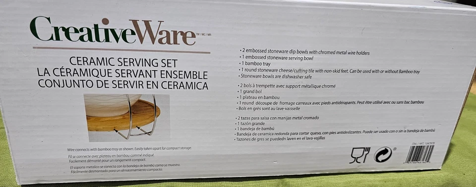 CreativeWare Juego de servir vino y cena de cerámica con bandeja de bambú (cóctel) Foto 2 de 4