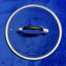Round 10" Tempered Glass CUISINART LID / COVER w/ Black Handle & Stainless Edge